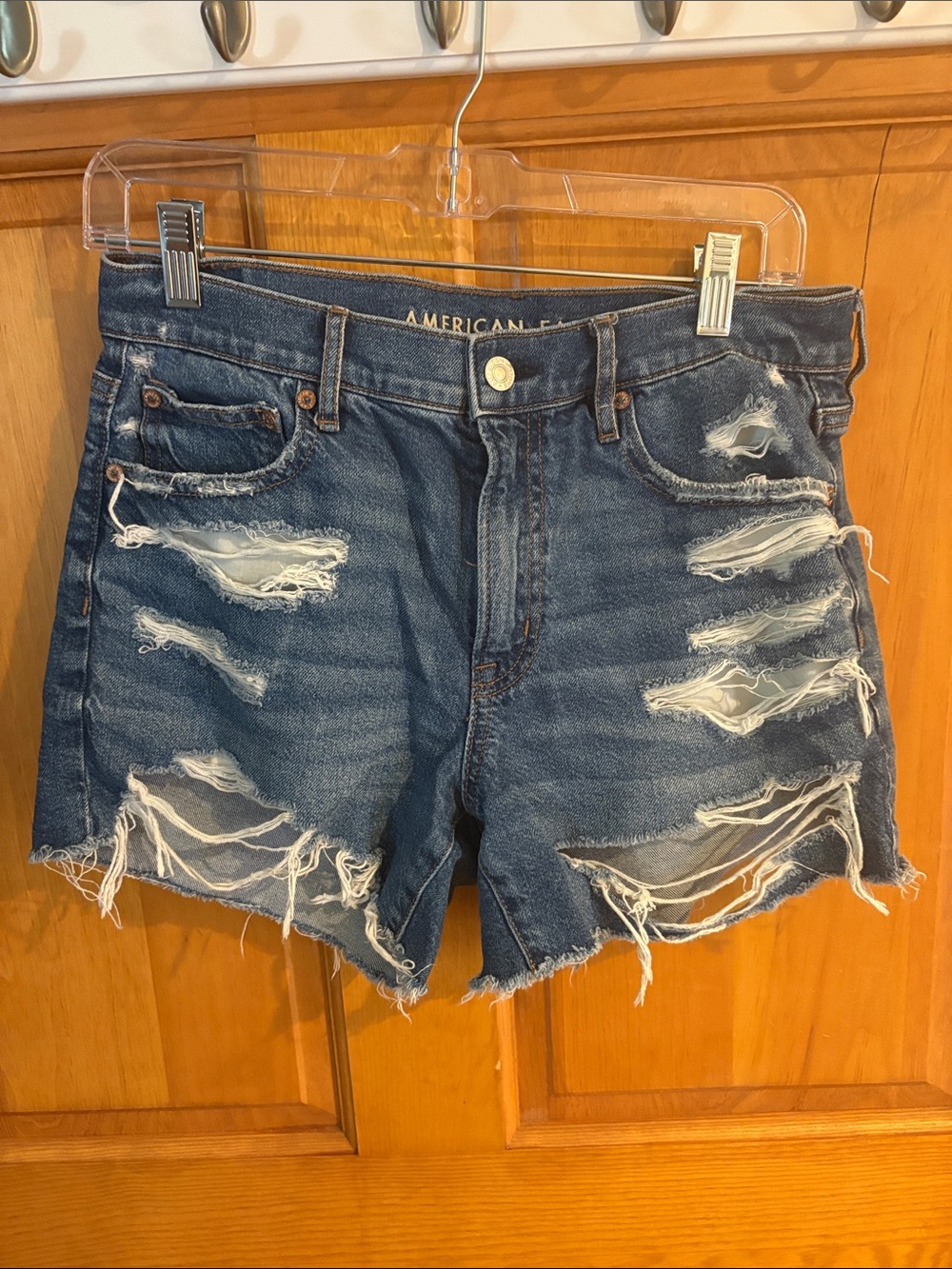 American Eagle Outfitters Distressed Dark Blue Denim Shorts